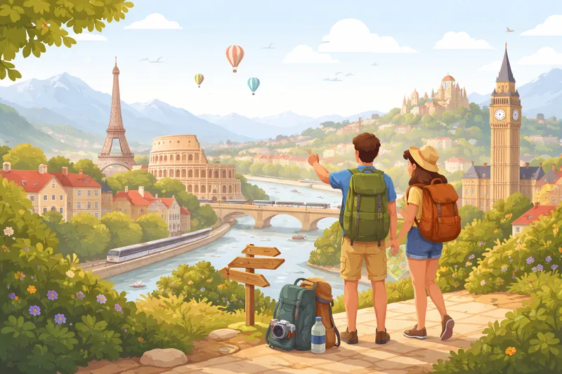 A traveler with a backpack exploring European streets