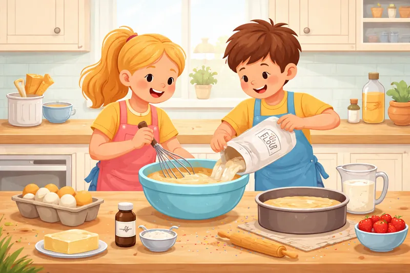 Someone baking a cake in a kitchen