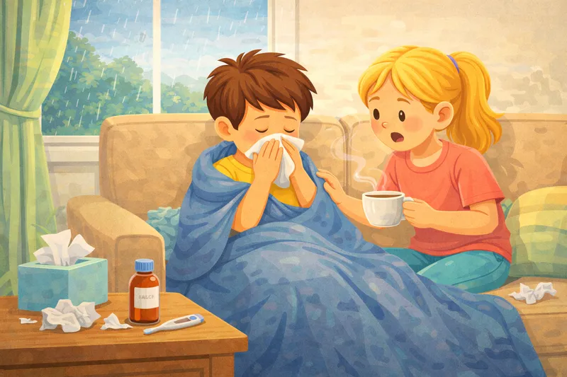 A person sick with a cold wrapped in a blanket