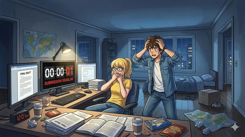 A stressed employee missing a deadline