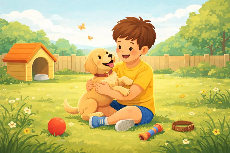 A happy person with their new puppy