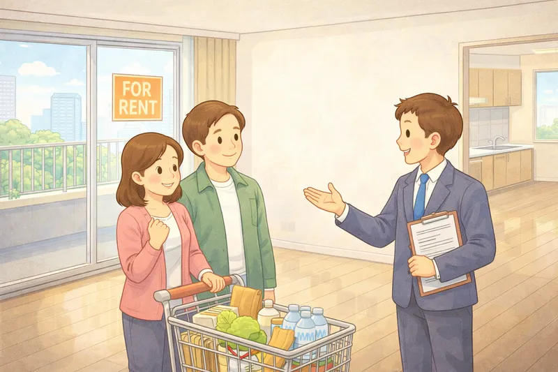 A person viewing an apartment with a real estate agent