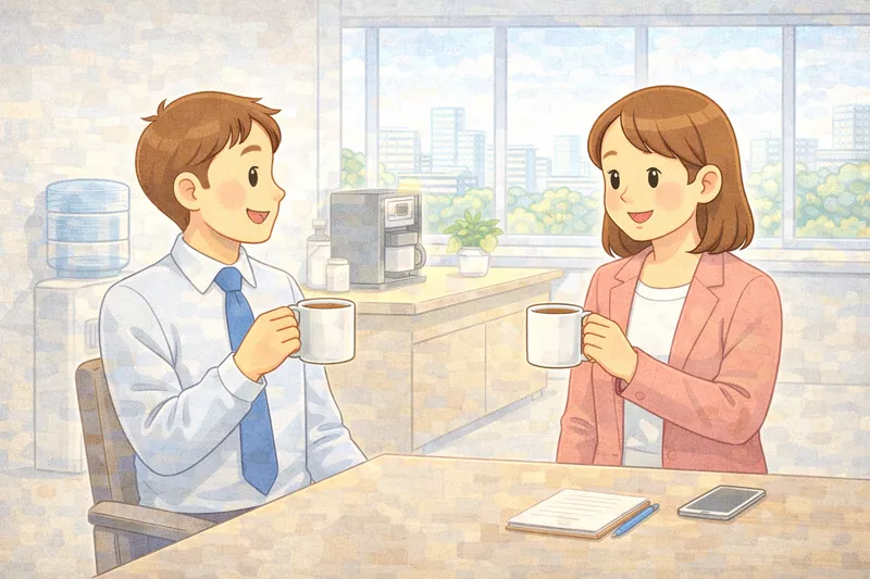 Coworkers enjoying coffee together during a break